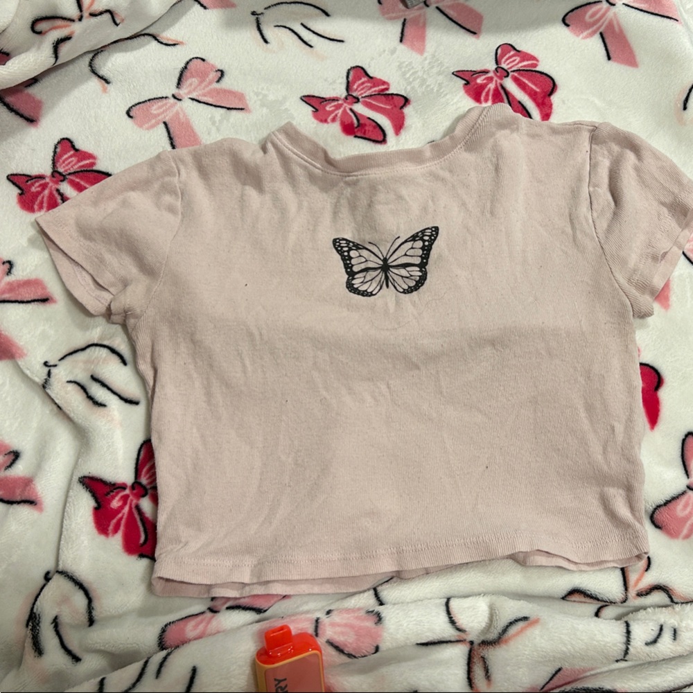 Bioworld Pink Butterfly Crop Top